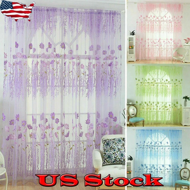 Window Screening Yarn Curtains Floral Tulle Drape Home Living Room Bedroom Decor