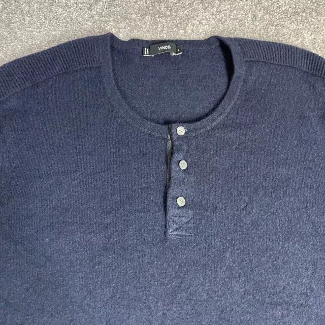 Vince Sweater Mens XL Blue Henley Wool Cashmere Blend Pullover Business Casual 2