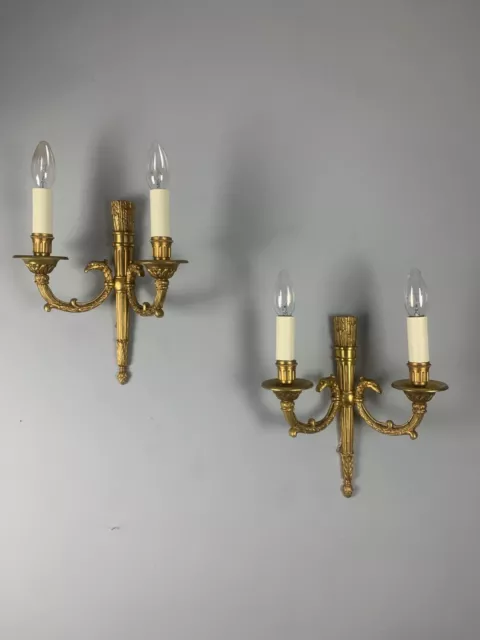 Pair Of French Empire Antique Brass Wall Lights, Rewired & PAT tested(SA938477)