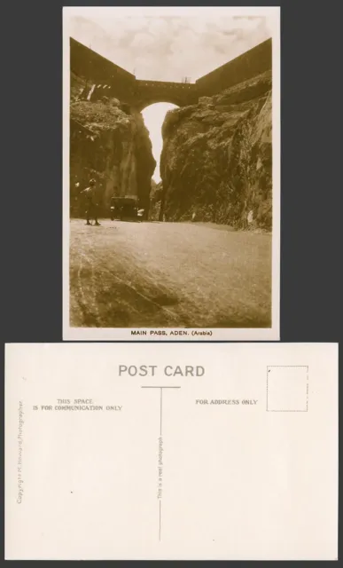 Aden Main Pass (Arabia) Vintage Car Soldier Bridge Rocks Old Real Photo Postcard