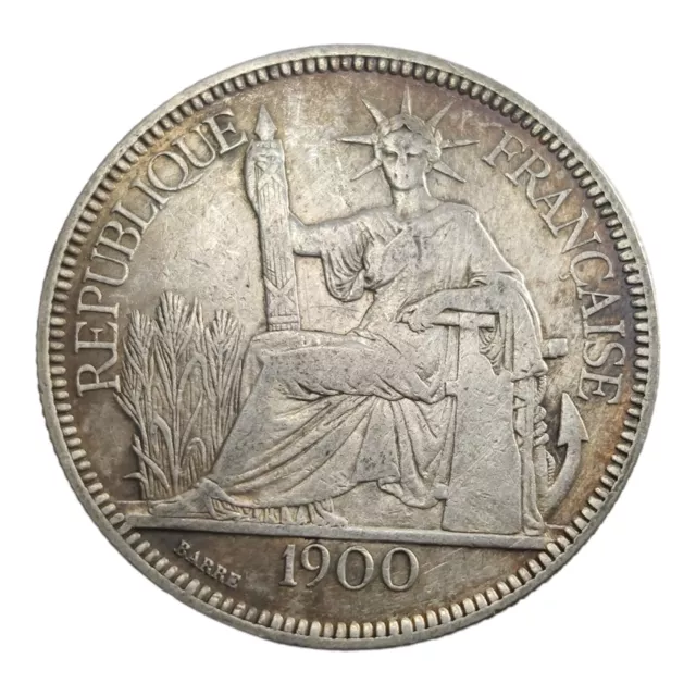 1900-A Silver Piastre Commerce French Indo-China Rare Crown Thaler Size Coin 11U