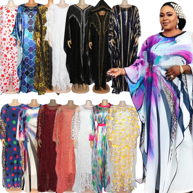 Dubai Dashiki Muslim Dress with Silk Maxi Skirt and African Bazin Design