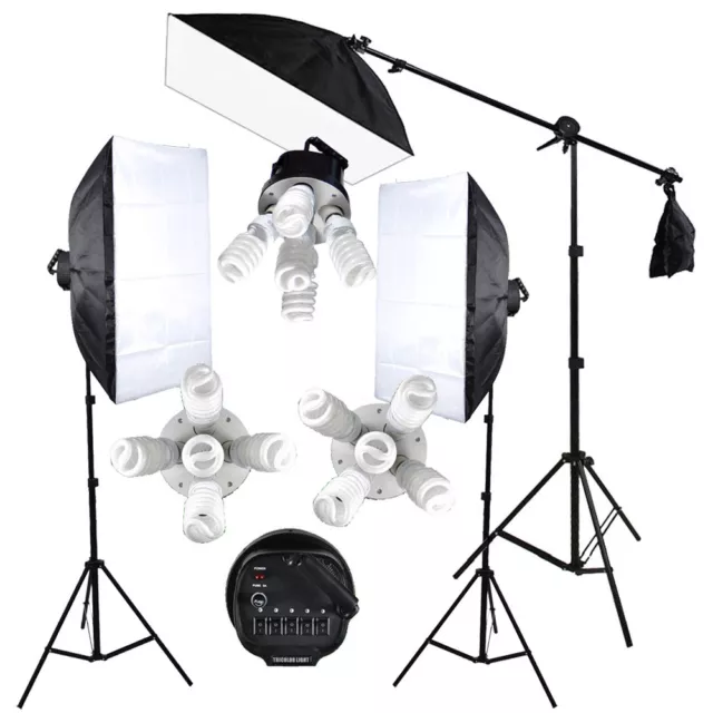 3375W Photo Studio Continuous Lighting kit Softbox Boom arm 4 Background & Stand 3