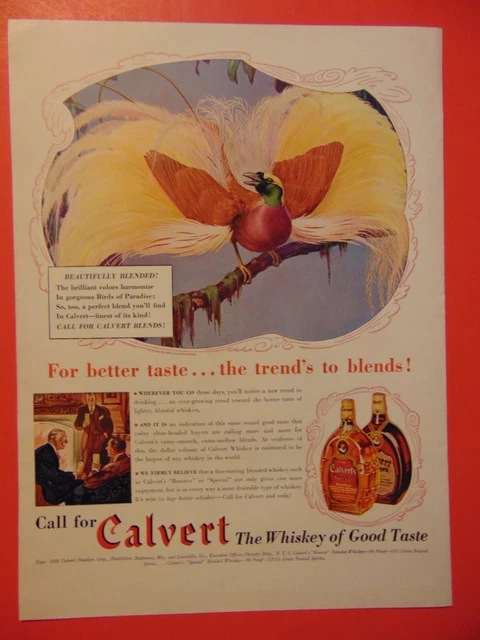 1939 Calvert Whiskey with Bird of Paradise photo art print ad