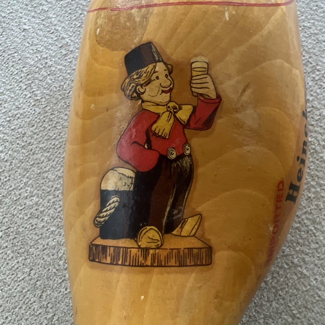 Vintage Heineken Beer Souvenir Hand Carved Wooden Dutch Shoe Clog Holland Wooden