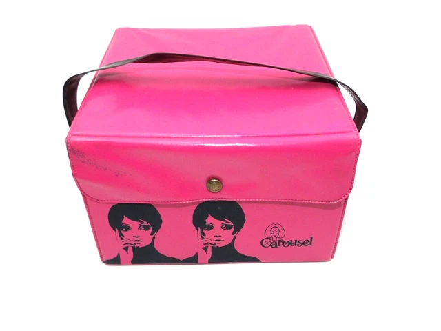 Vintage Twiggy Carousel Hot Pink Vinyl Wig or Lunch Box 1960s Art