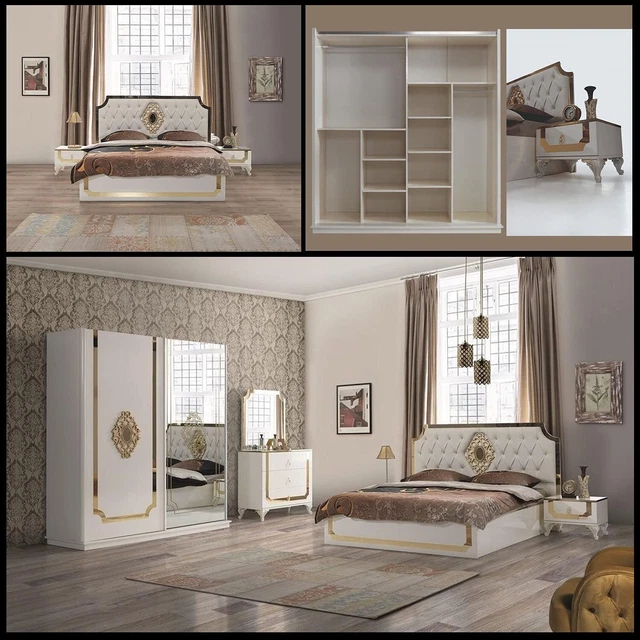 Juegos completos de muebles de dormitorio de oro blanco - incluyendo cama tamaño King con debajo