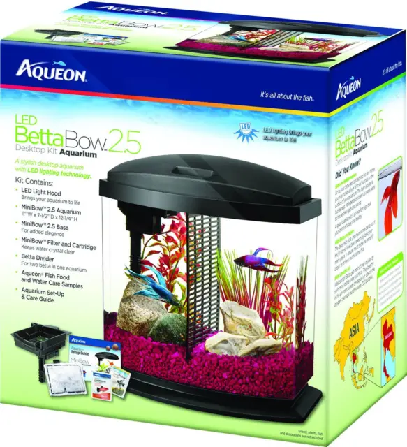Aqueon Led Betta Bow Desktop Kit Aquarium 2.5 Gallon Black