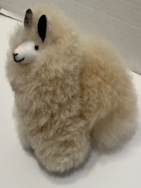 Llama Alpaca Plush Real Wool Fur Small Stuffed Animal 4”