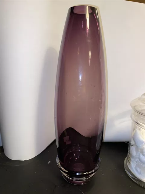 Poland Large Handblown Lilac Amethyst  Art Glass Vase 16" Cosmic MCM Spaceship