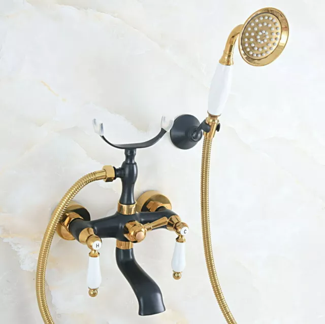 Gold Black Brass Wall Mount Bathroom Tub Faucet Hot And Cold Mixer Tap 2na567