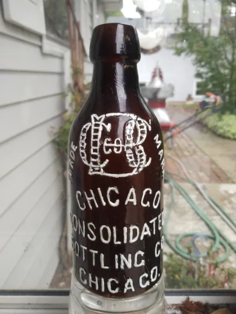 1880s CHICAGO CONSOLIDATED SQUAT BLOB BEER SODA BOTTLE AMBER Chicago IL Illinois