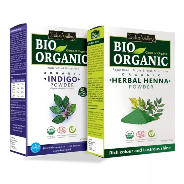 Bio Organic 100% Pure Indigo Powder and Herbal Henna Powder Combo for Black Hair