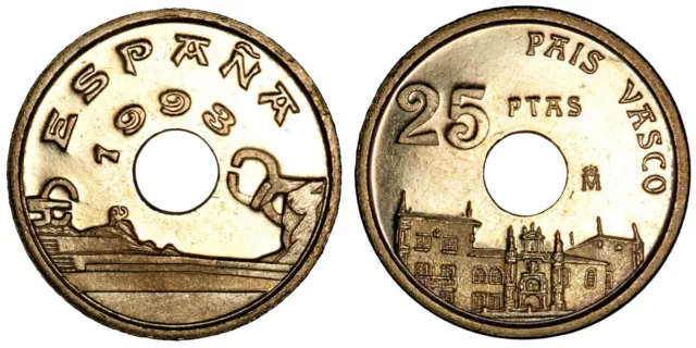 ESPAÑA 25 Pesetas 1993 PAIS VASCO S/C Peine de los vientos y Univerisad de Oñate