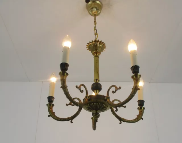 5 Arms Lights Pan Chandelier Revival French Empire Green Toleware Small 2