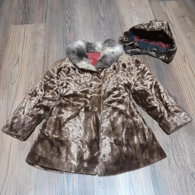 Vintage Montgomery Ward Childs "Fur" Coat With Hat Approx Size 4T 312019