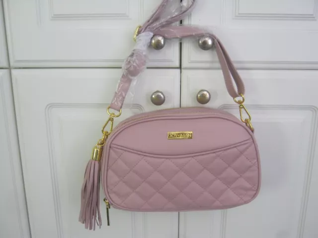 JOY & IMAN Diamond Quilted Genuine Leather Crossbody with RFID Dark Blush