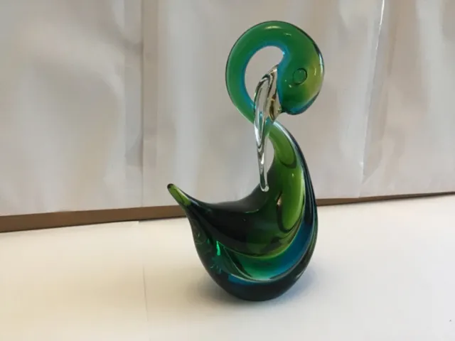 Art Glass Swan Paperweight 16cm Tall