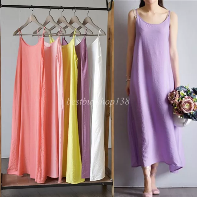 Women Cotton Silk Cami Full Slip Dress Camisoles Long Slip Underdress Petticoat