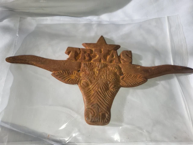 Wonderful Rustic Texas Longhorn Cast Iron Barn Ranch Wall Plaque Décor Sign UT