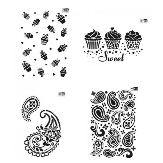 Schablone Retro Paisley Cupcakes DIN A4 Stencils für Wand Textil Efco