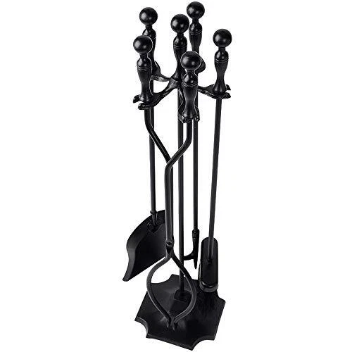Amagabeli 5 Pcs Fireplace Tools Sets Black Handle Wrought Iron Large Fire Too...