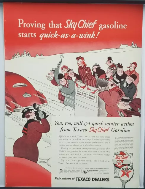 1942 Texaco Dealer Sky Chief Gas Starts Quick As Wink Vintage WWII Era Print Ad