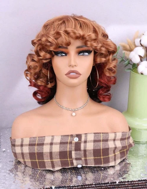 Perruque Synthétique Afro Bouclée Brun Foncé - Courte Avec Bonnet Inclus - Neuf