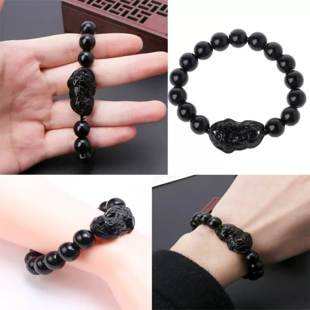 Feng Shui Obsidian Stone Wealth Pi Xiu Bracelet Attract Good Luck & Wealth A++++