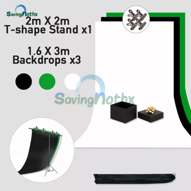 3m Studio Backdrop Stand Kit Black White Photo Background Green Screen 4x Clips