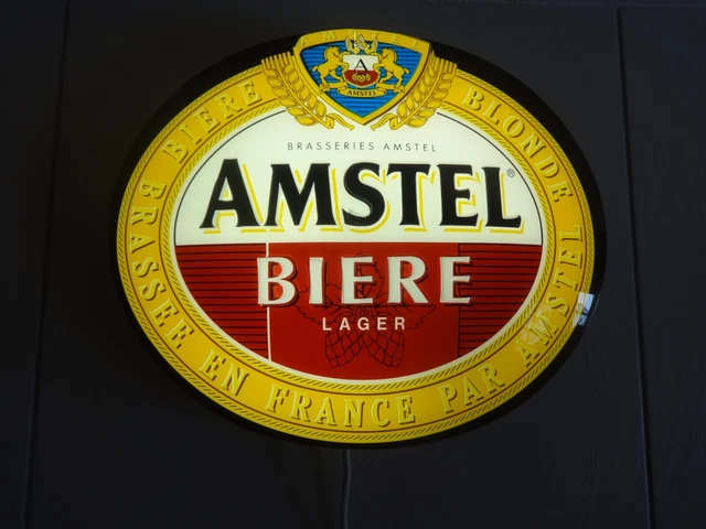 Enseigne Lumineuse Amstel Bière - LED Multicolore - Vintage 80x68 Cm - Fabriquée En France