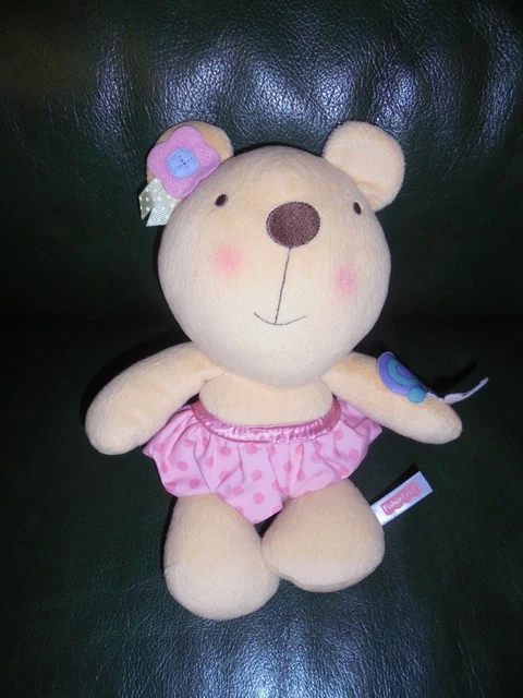 Doudou Fisher Price Peluche Ours Grelot Beige Jupe Rose a Pois  ETAT NEUF