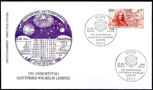 BRD 1996: Leibniz! FDC der Nr. 1865 mit sauberen Bonner Sonderstempeln! 23-11