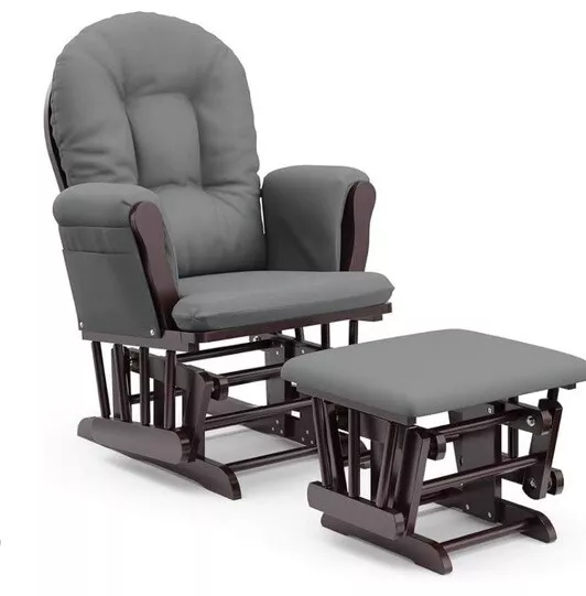 Storkcraft Glider Ottoman Set W/ Gray Cushion Padded Arm Polyester Expresso Colo