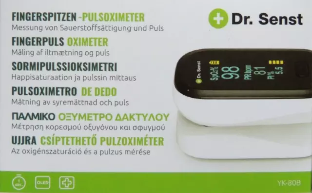 Dr. Senst YK-80B Pulsoximeter Fingerpulsoximeter Pulsmessgerät Oximeter TOP NEU