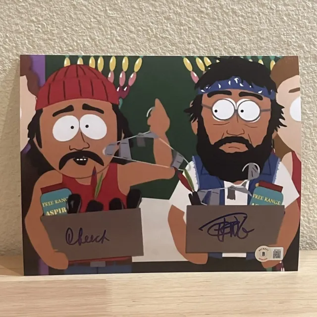 Cheech Marin & Tommy Chong signed 8x10 ‘South Park’ Beckett BAS COA Weed Smoke