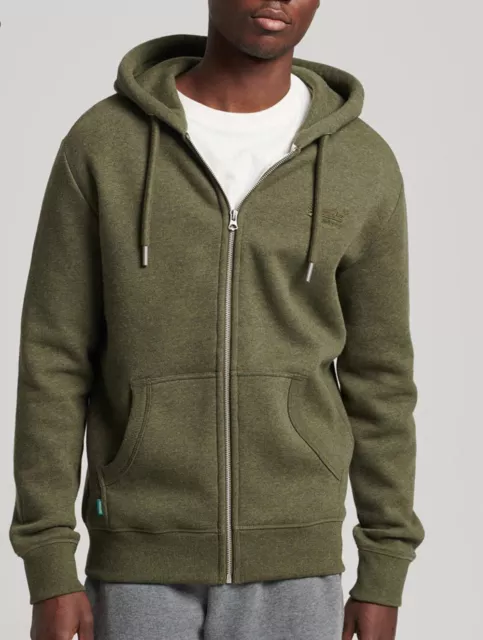 Superdry Mens Essential Zip Up Hoodie Track  Top Jumper Vintage Dark Olive Green