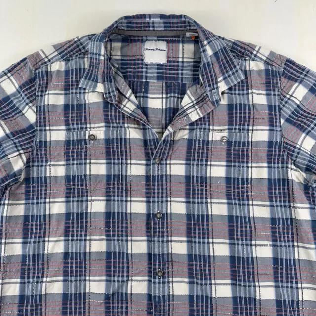 TOMMY BAHAMA SHORT Sleeve Silk Cotton Shirt Men 2XL XXL Blue Button Up ...