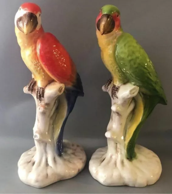 2 Large Bell Europa PARROTS Made In Italy Ceramic Statue Figurine 18”H Stunning