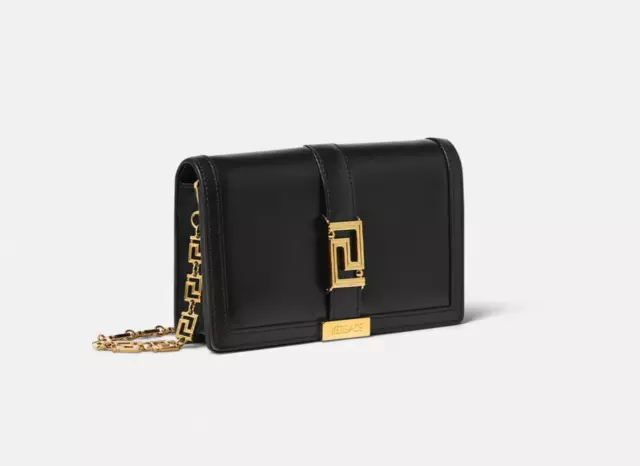 Versace Greca Goddess Black/Gold Leather Chain Wallet Shoulder Bag New SS24 2