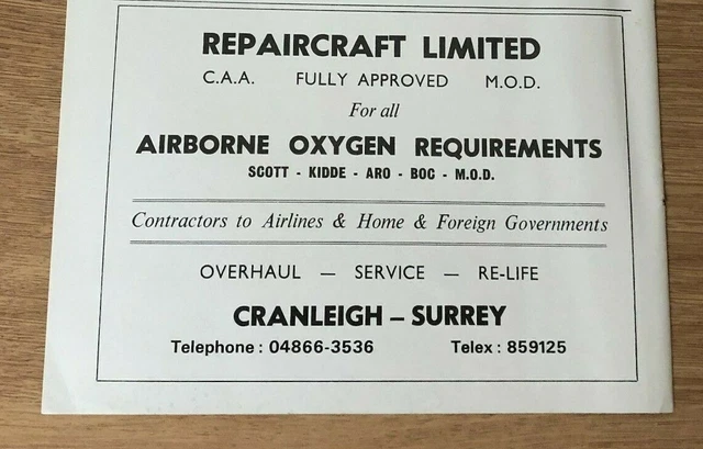 (STA115) Advert 5x8" Rep Aircraft Limited. For All Airborne Oxygen Requirements