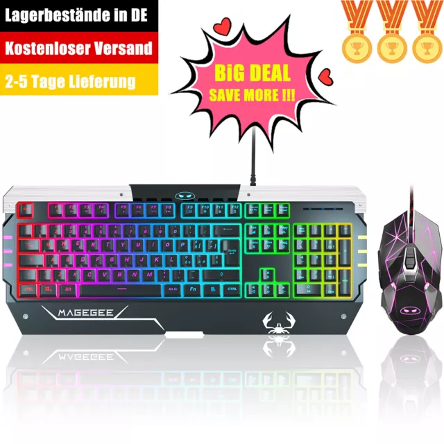 Gaming Tastatur und Maus Kabelgebundene USB Tastaturen mit LED Licht für PC PS4