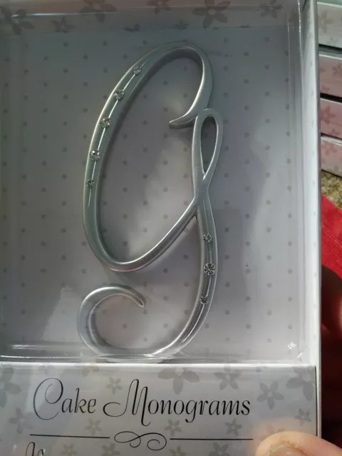 Cake Monogram Letter G, Silver With Stones 4.5" Tall