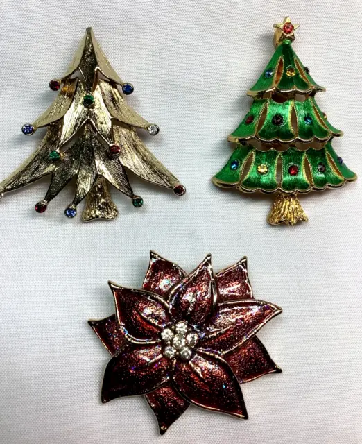 Lot Vintage JJ Jonette Vintage CHRISTMAS TREE Brooch/Pins Poinsettia   P135