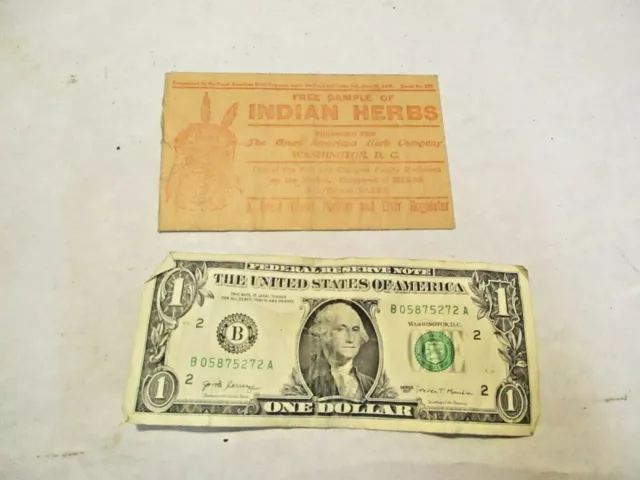 vintage Free Sample of Indian Herbs Envelope from Great American Herb Co.