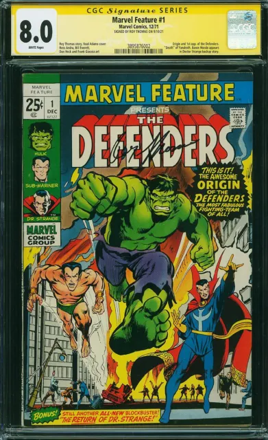 Marvel Feature #1 CGC 8.0 SS Signed ROY THOMAS 1st Appearance of Defenders  1971