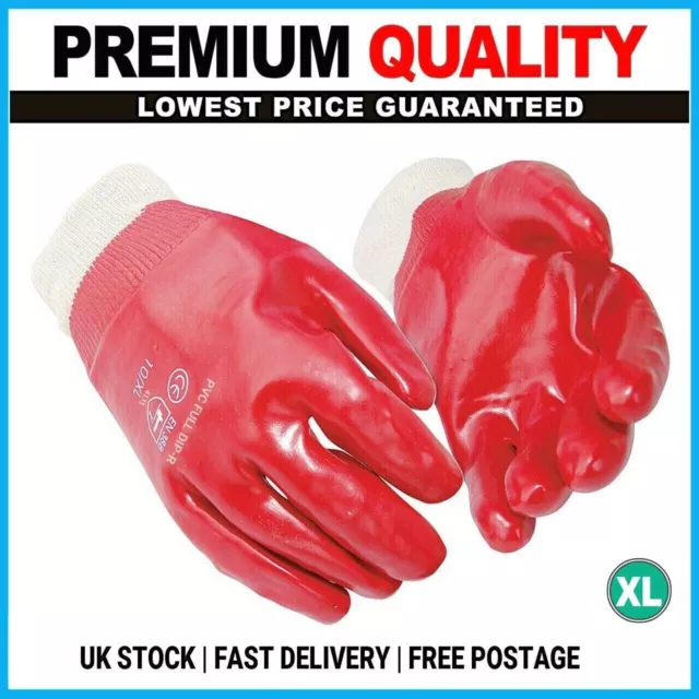 120 Pairs Red PVC Coated Knit Wrist Heavy Duty Work Gloves Oil Resistant Safety