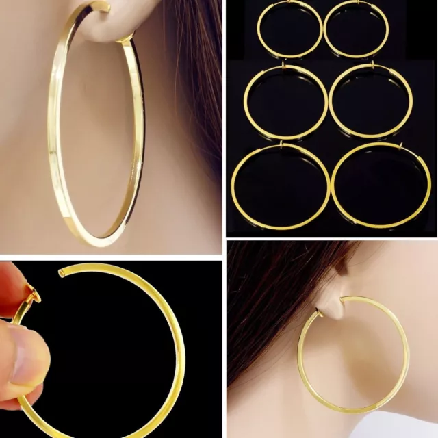 #E121B Pair CLIP ON Hoop non-pierced EARRINGS Spring Closure Women Big Small NEW