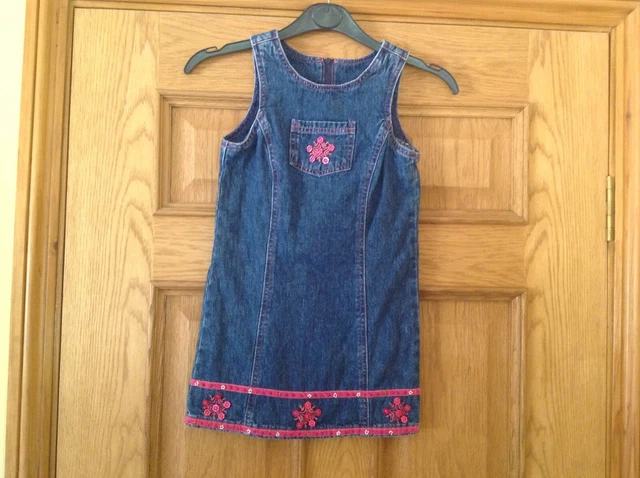 Vintage Girls Pinafore Dress Blue Denim by Zig Zag. Age 5-6 years