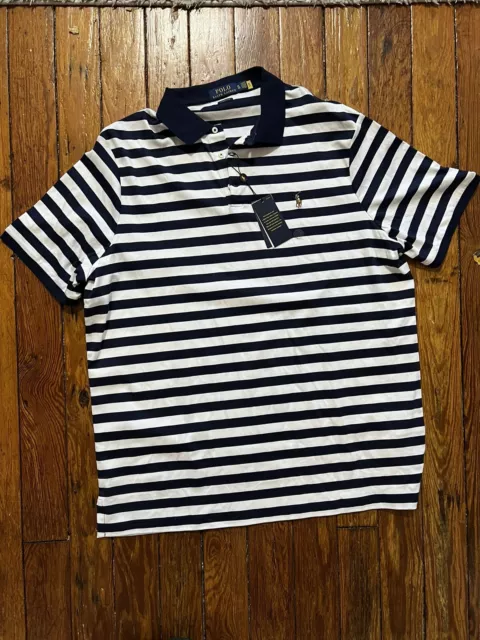 Polo Ralph Lauren Shirt Men Short Sleeve Blue White Striped - New With Tags XL